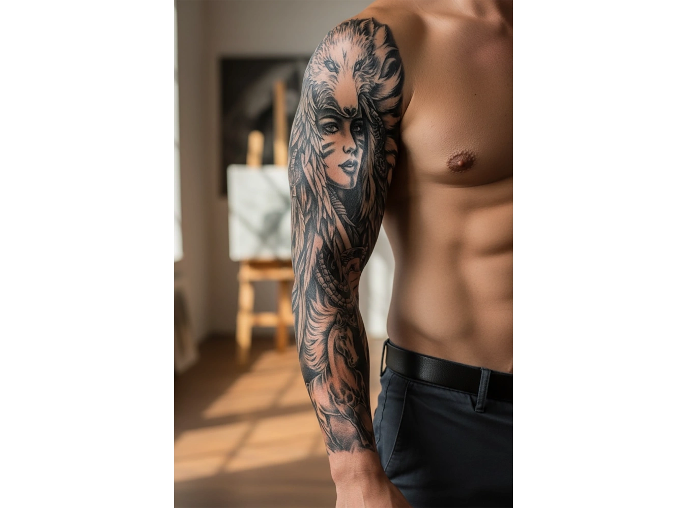 Kurt Ve Kız Figürlü 12 Saat Sonra Kararan Geçici Kol Dövme Tattoo