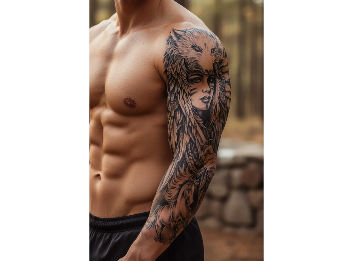 Kurt Ve Kız Figürlü 12 Saat Sonra Kararan Geçici Kol Dövme Tattoo