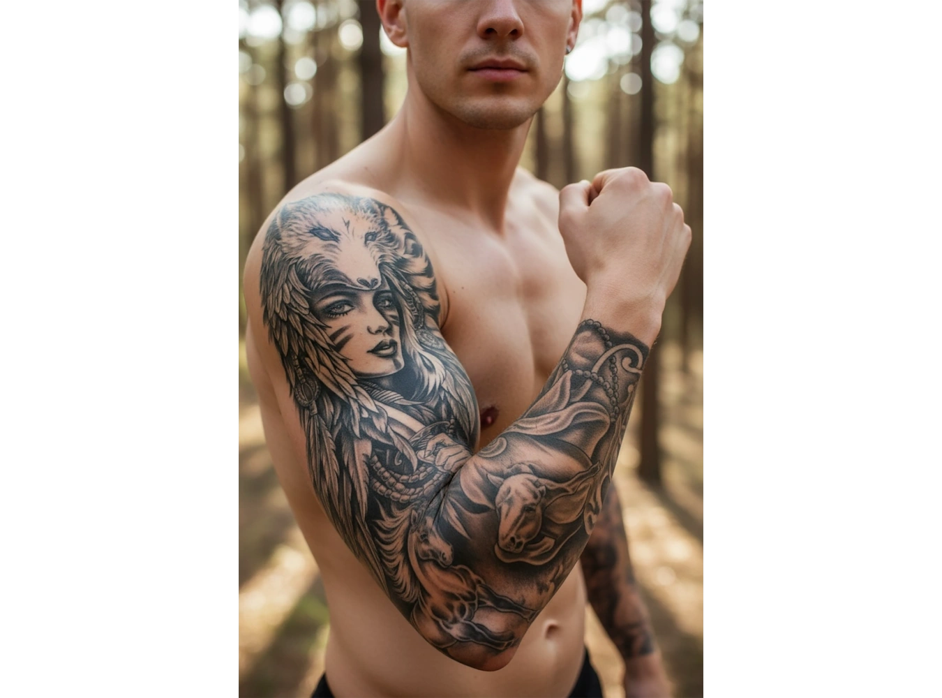 Kurt Ve Kız Figürlü 12 Saat Sonra Kararan Geçici Kol Dövme Tattoo