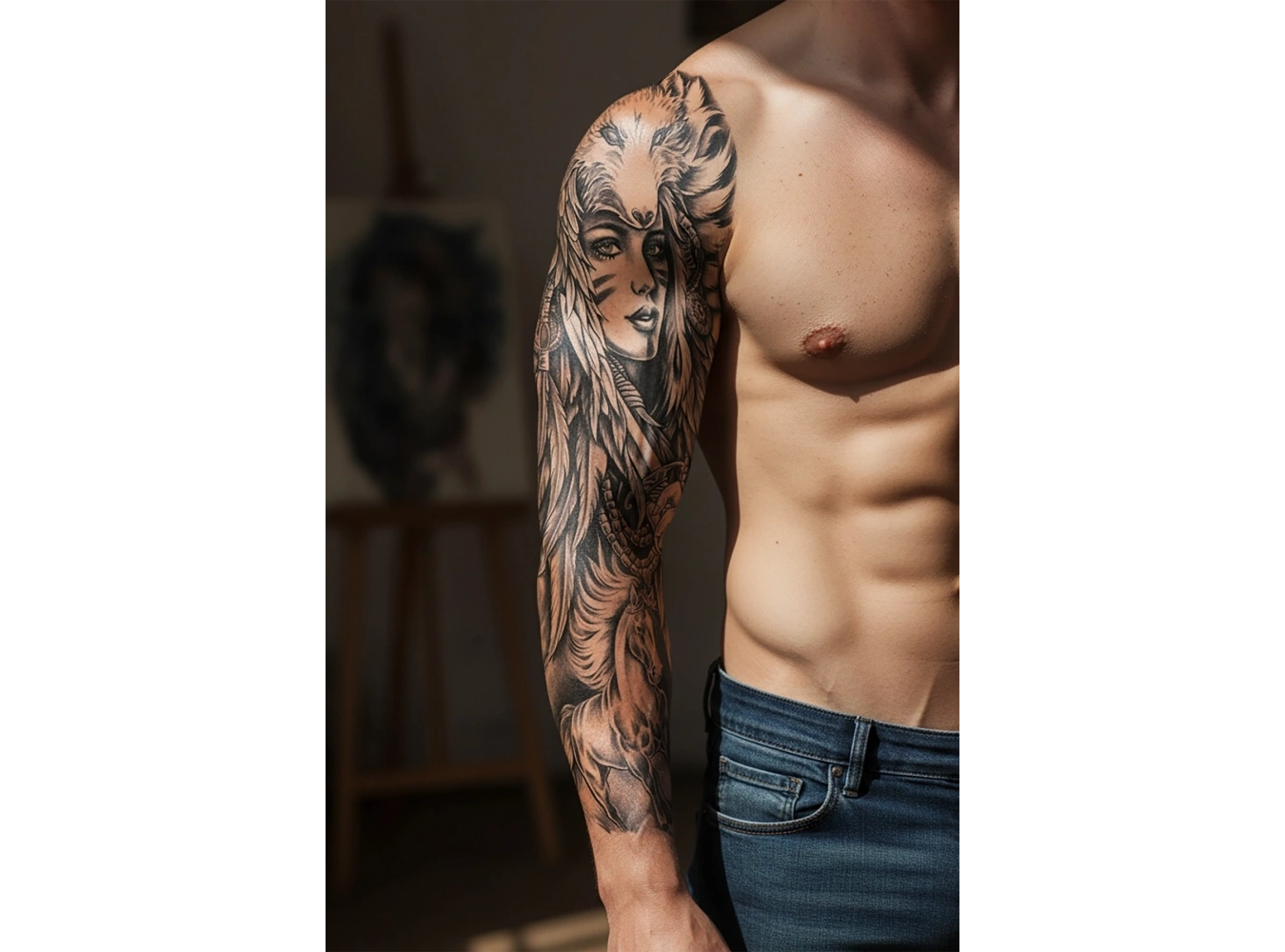 Kurt Ve Kız Figürlü 12 Saat Sonra Kararan Geçici Kol Dövme Tattoo