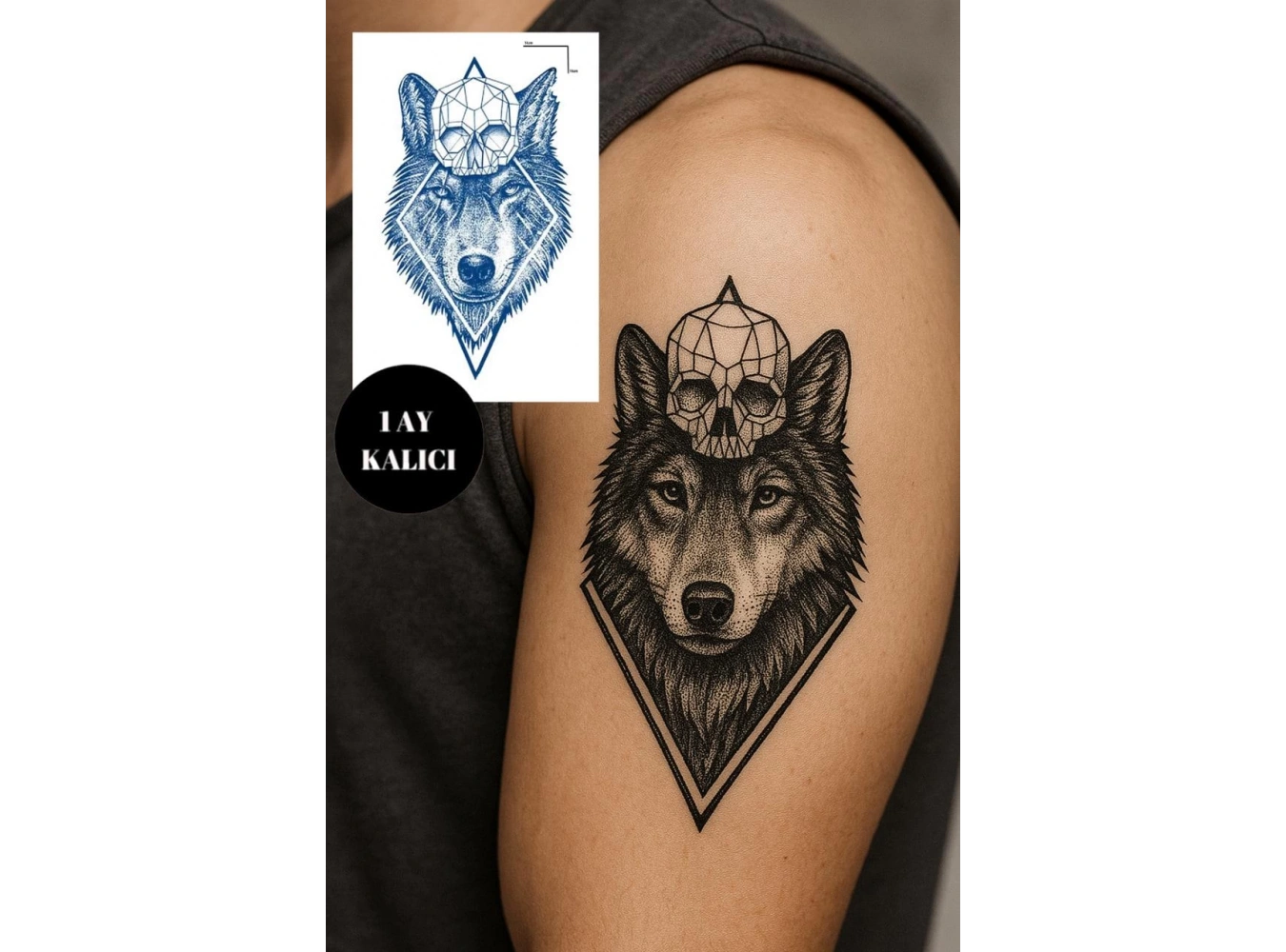 Kurt ve Kuru Kafa Figürlü 12 Saat Sonra Kararan Geçici Orta Dövme Tattoo