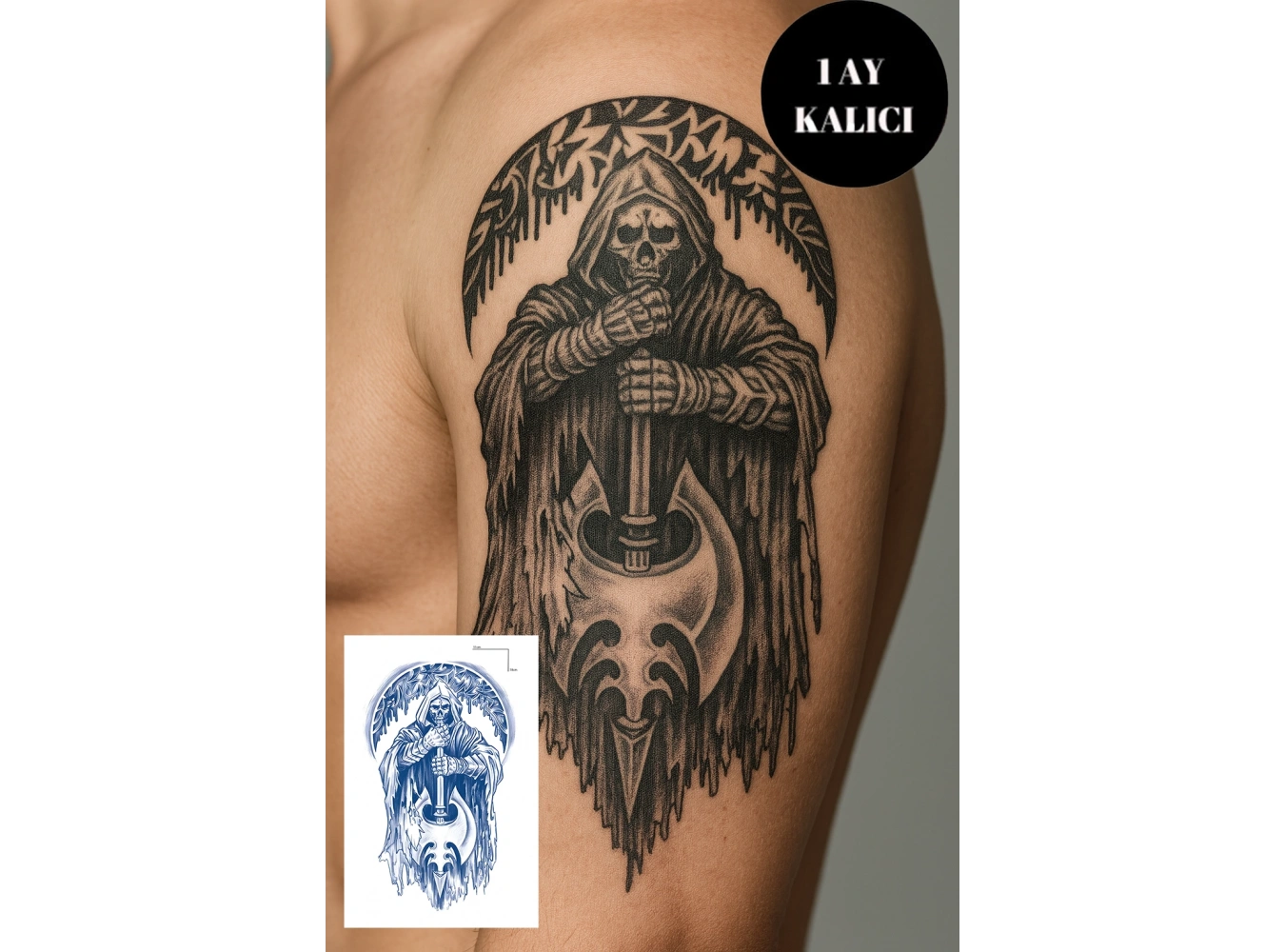 Kuru Kafa Figürlü 12 Saat Sonra Kararan Geçici Orta Dövme Tattoo