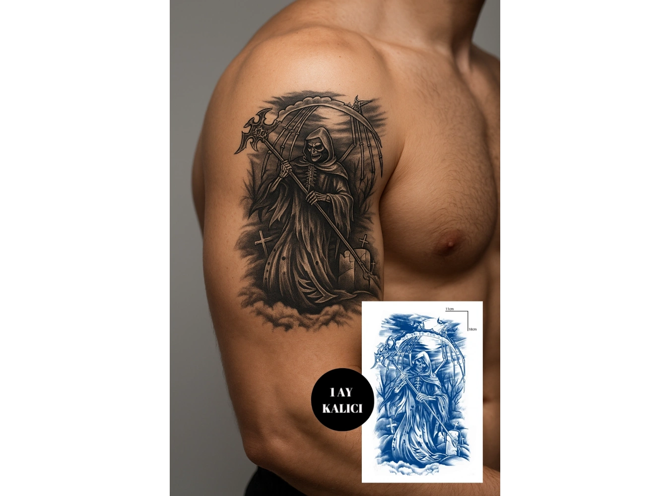 Kuru Kafa Figürlü 12 Saat Sonra Kararan Geçici Orta Dövme Tattoo