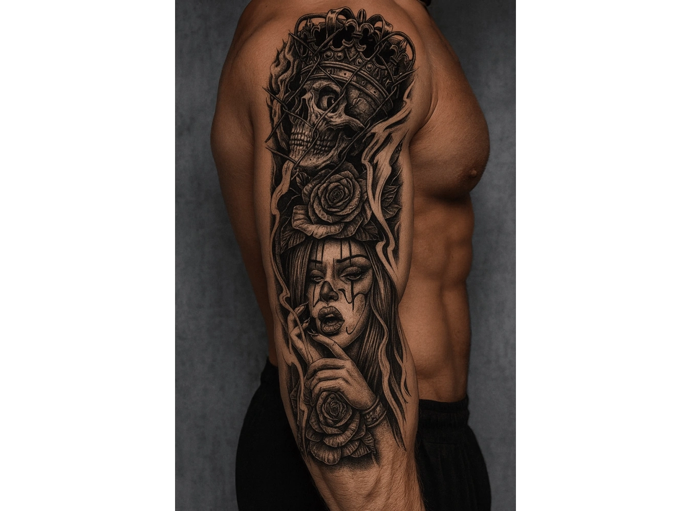 Kuru Kafa Ve Kız Figürlü 12 Saat Sonra Kararan Geçici Kol Dövme Tattoo