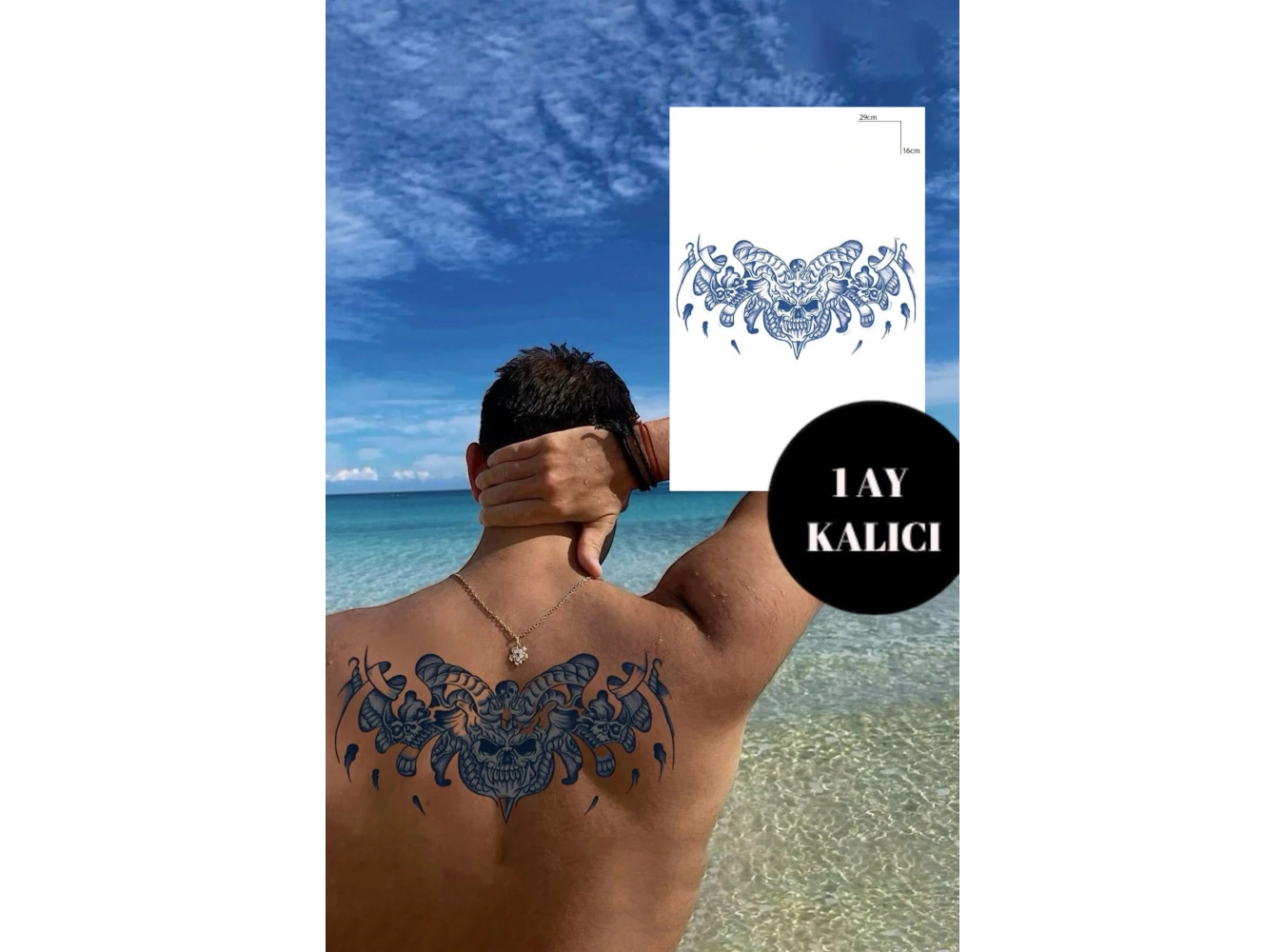 Kurukafa Figürlü 12 Saat Sonra Kararan Geçici Dövme Tattoo