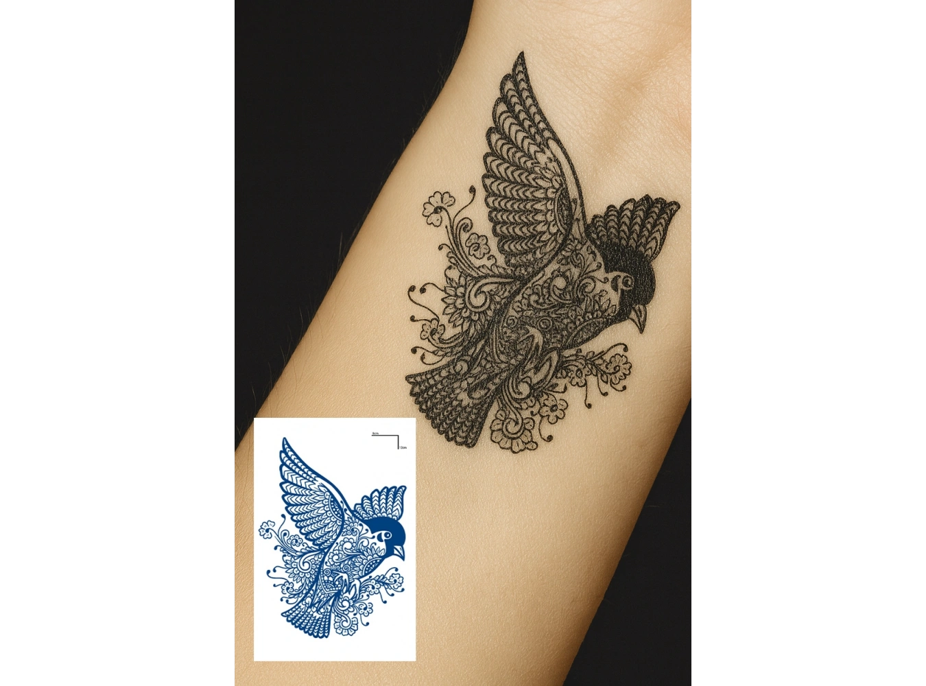 Kuş Figürlü 12 Saat Sonra Kararan Geçici Dövme Tattoo