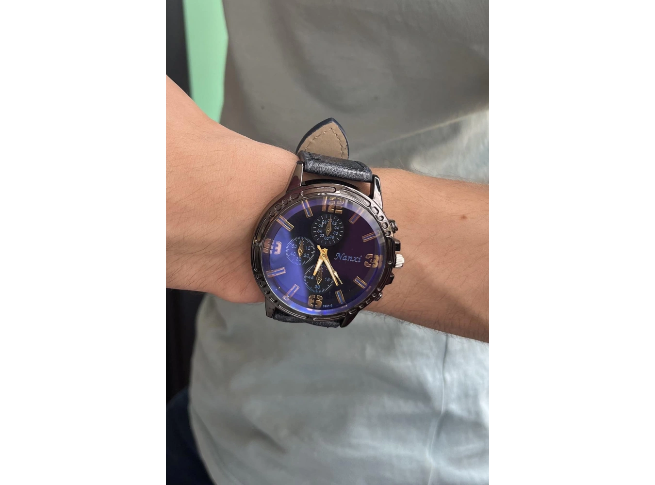 Lacivert Renk Deri Kordonlu Çelik Erkek Saat