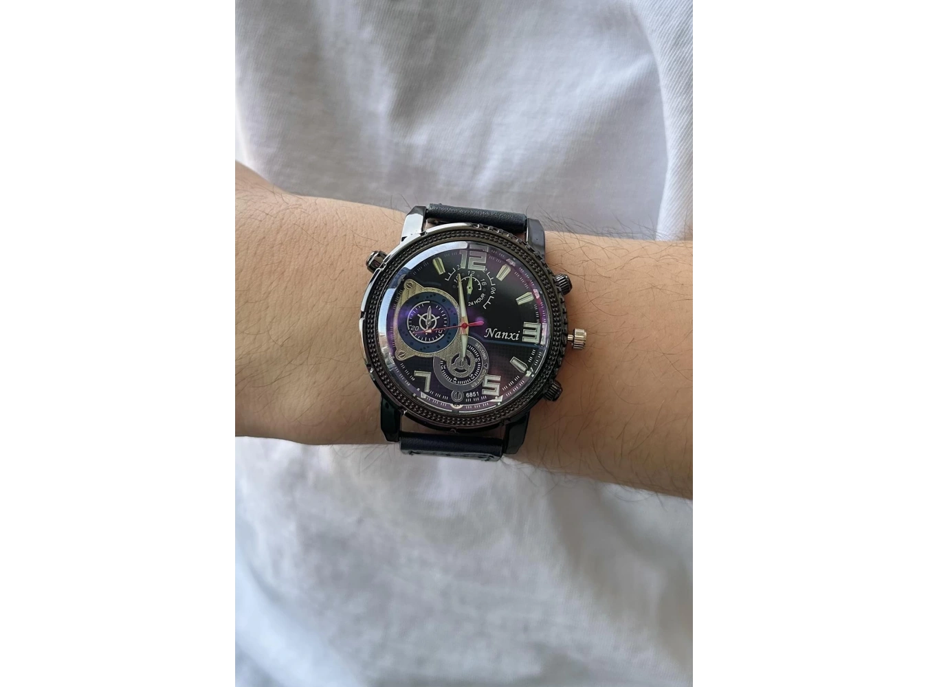 Lacivert Renk Deri Kordonlu Çelik Erkek Saat