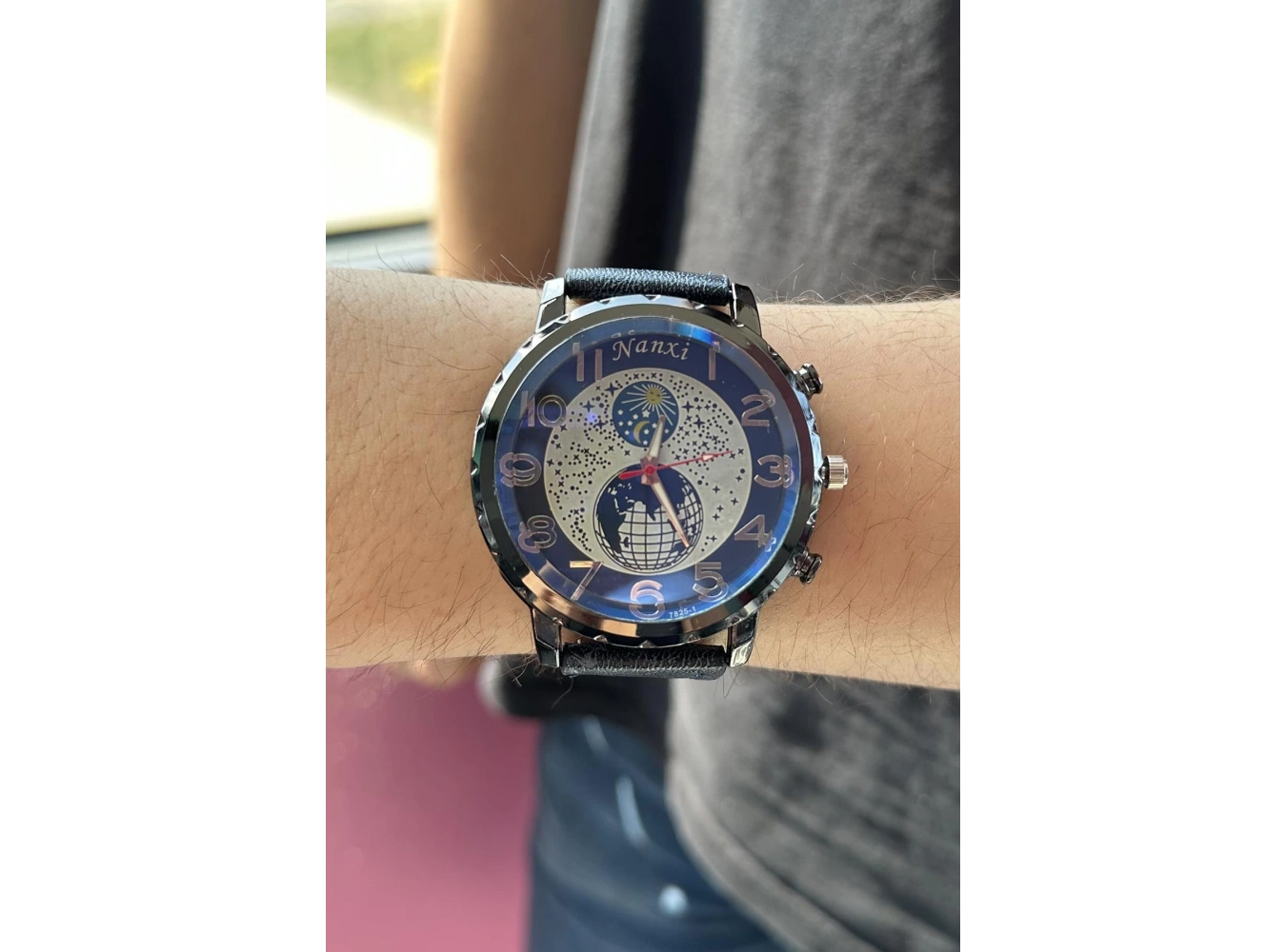 Lacivert Renk Deri Kordonlu Çelik Erkek Saat