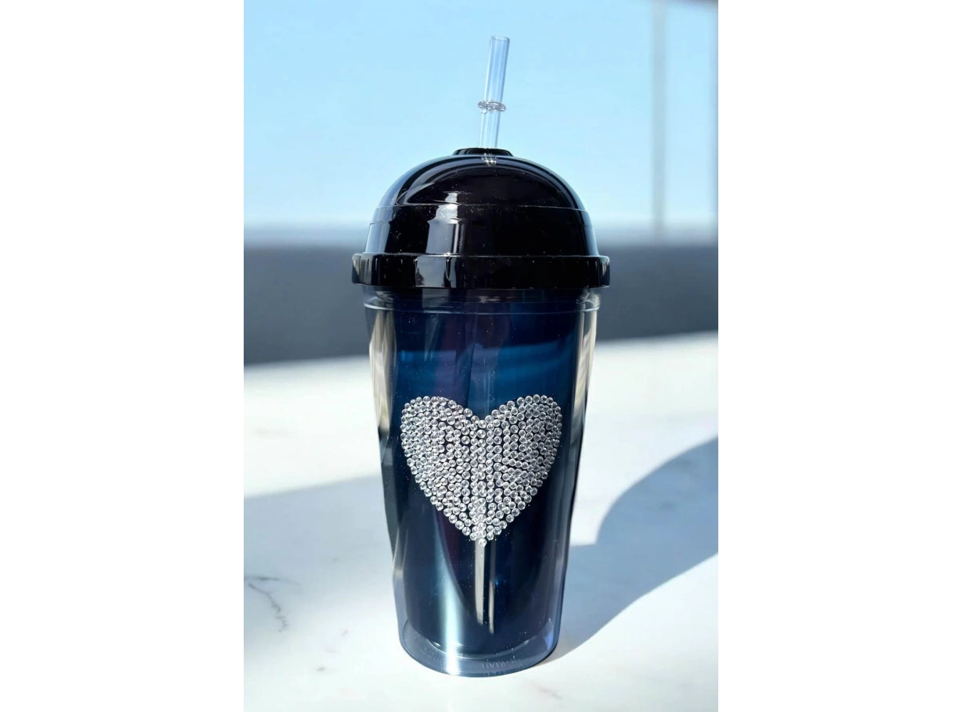 Lacivert Renk Kalp Figürlü Taş Detaylı Pipetli Suluk