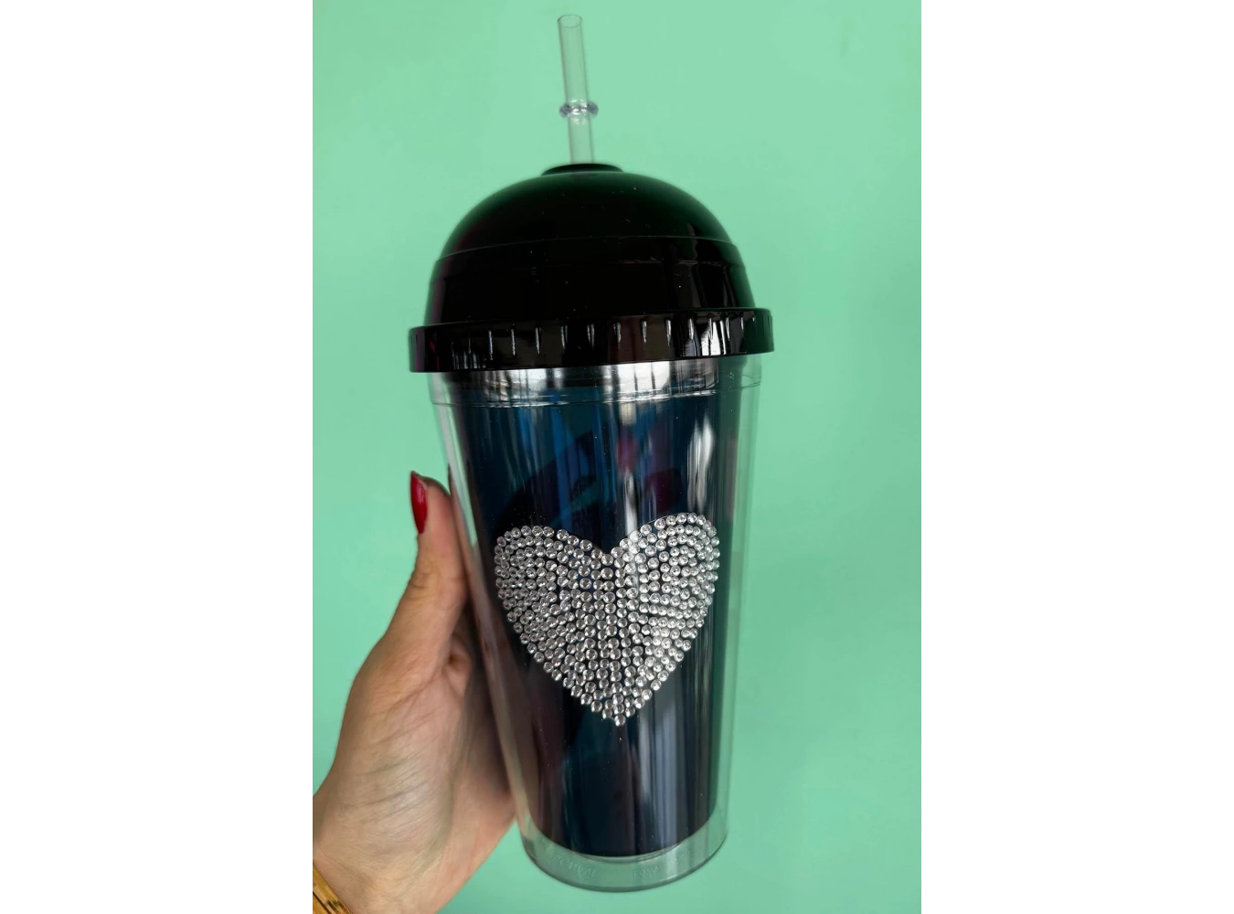 Lacivert Renk Kalp Figürlü Taş Detaylı Pipetli Suluk