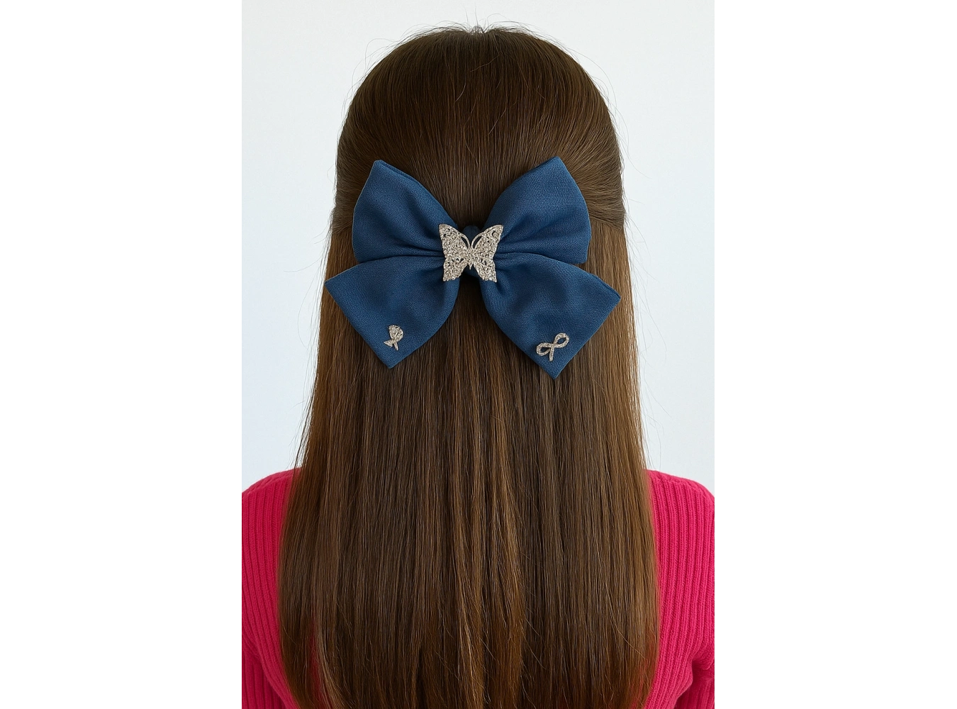 Lacivert Renk Kelebek Figürlü Kurdele Otomat Toka