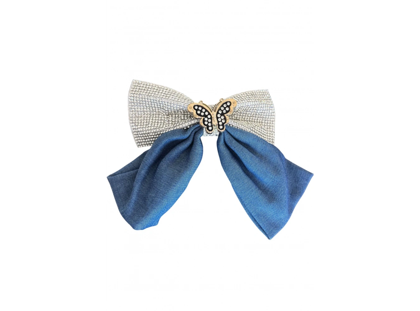 Lacivert Renk Kelebek Figürlü Taş Detaylı Kurdele Otomat Toka