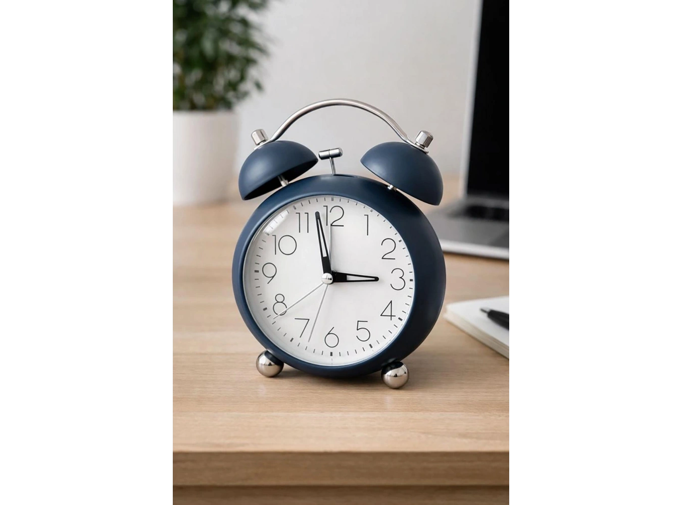 Lacivert Renk Mini Dekoratif Işıklı Alarmlı Yuvarlak Masa Saati