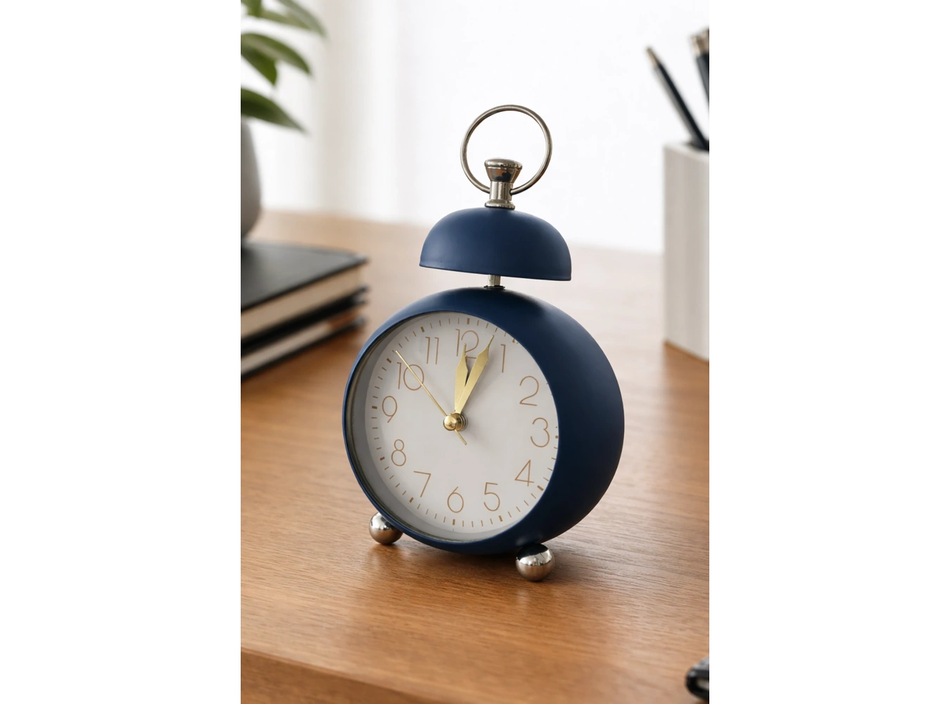 Lacivert Renk Mini Dekoratif Işıklı Alarmlı Yuvarlak Masa Saati