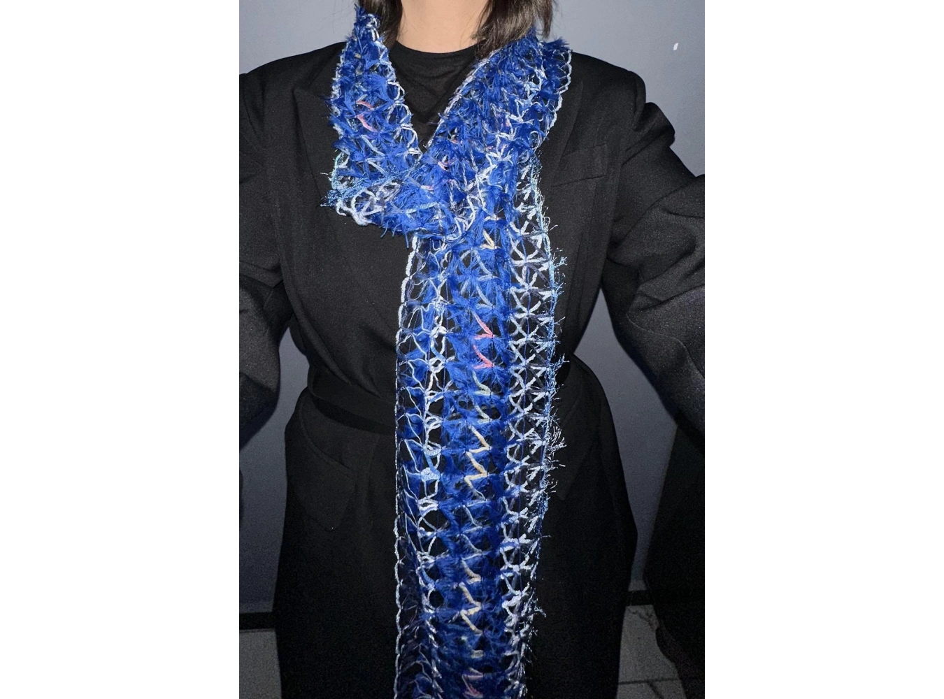 Lacivert Renk Örgü Detaylı Şal