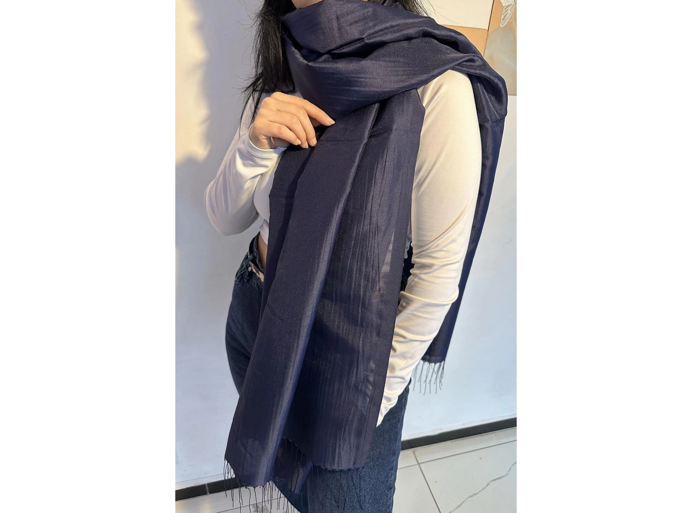 Lacivert Renk Tafta Şal