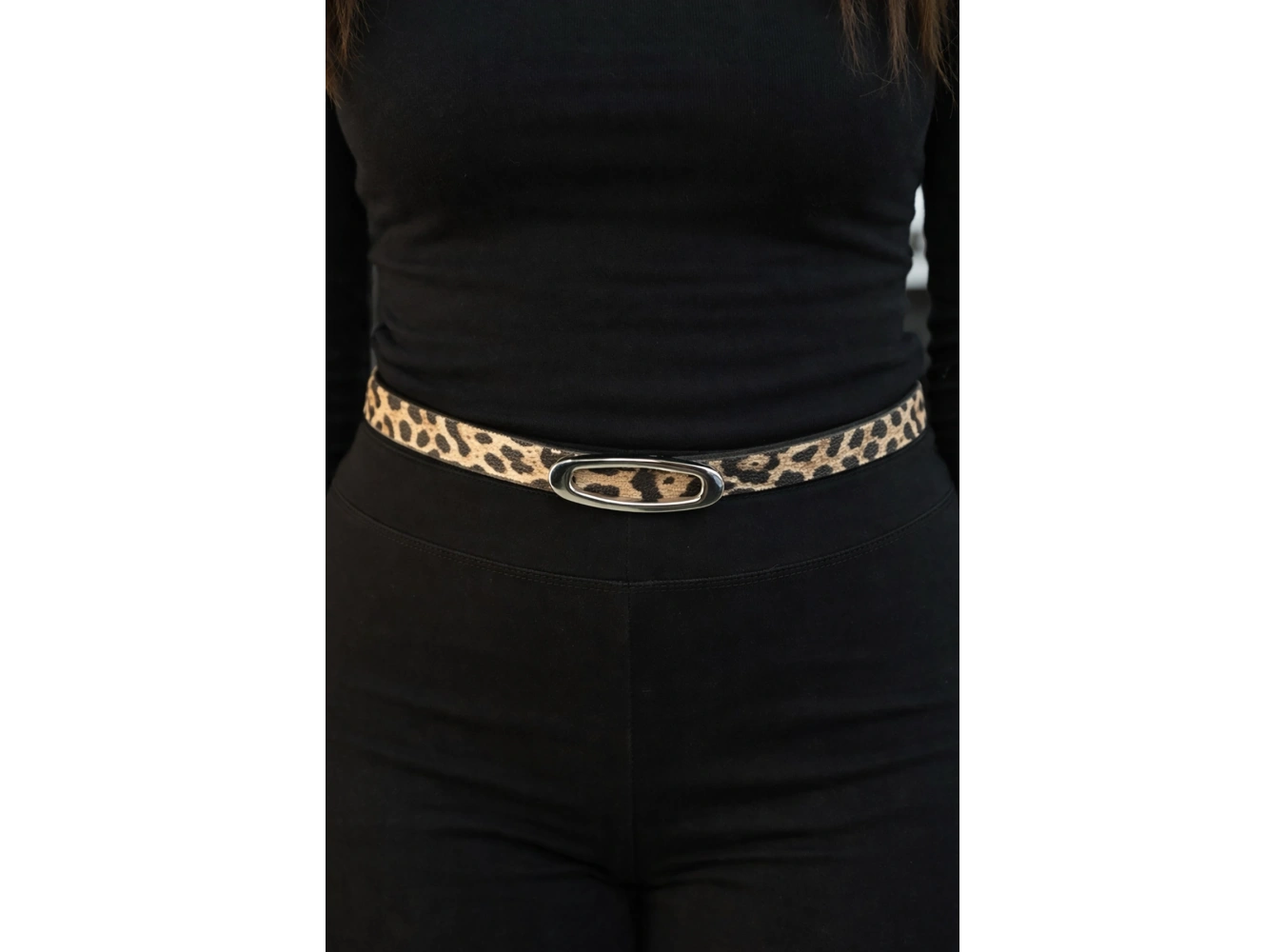 Leopar Desenli Kadın Deri Kemer