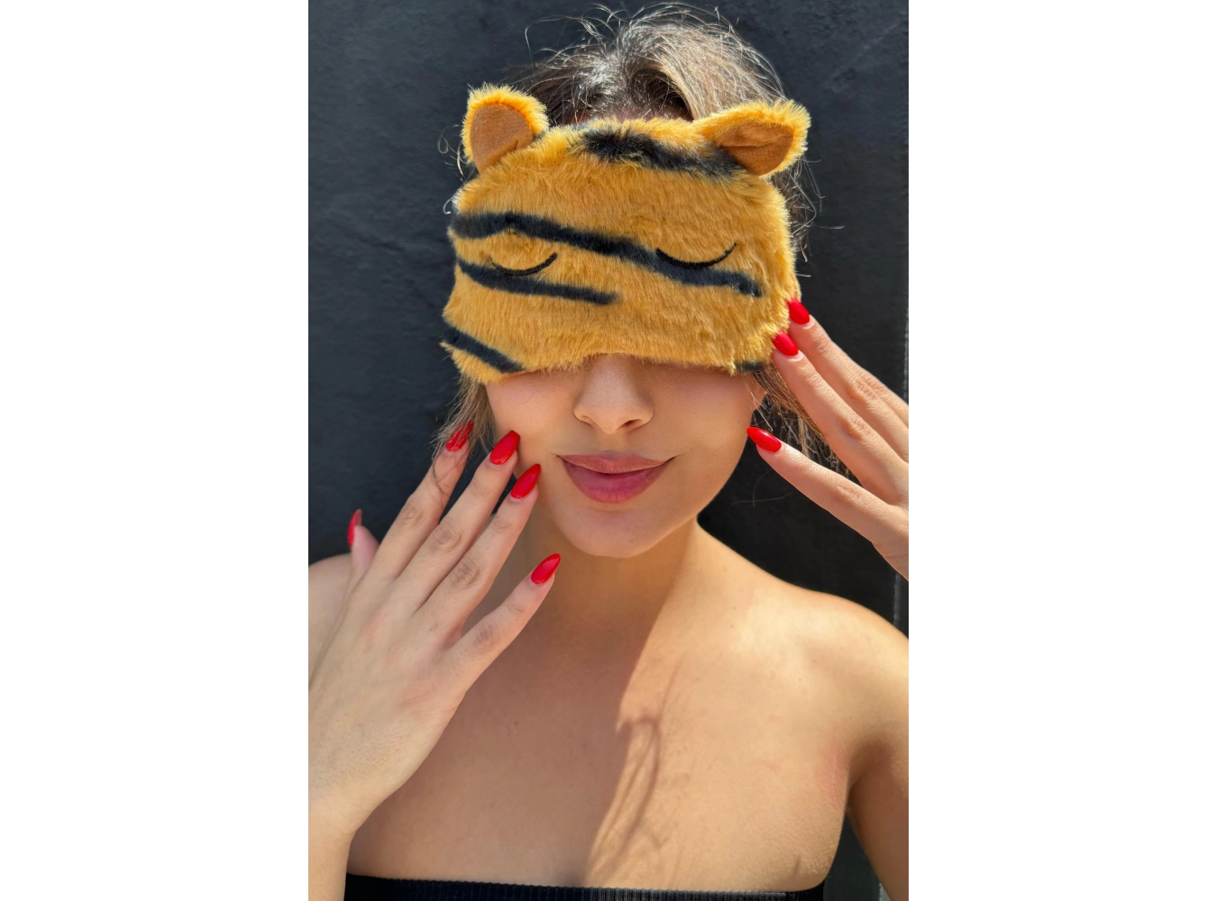 Leopar Desenli Kulak Detaylı Peluş Uyku Bandı