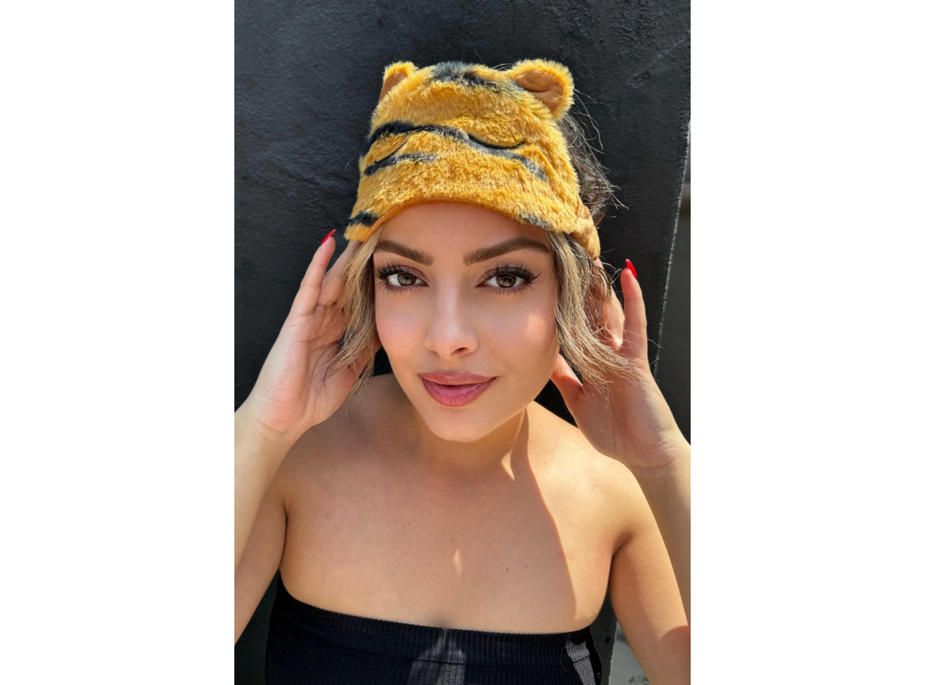 Leopar Desenli Kulak Detaylı Peluş Uyku Bandı