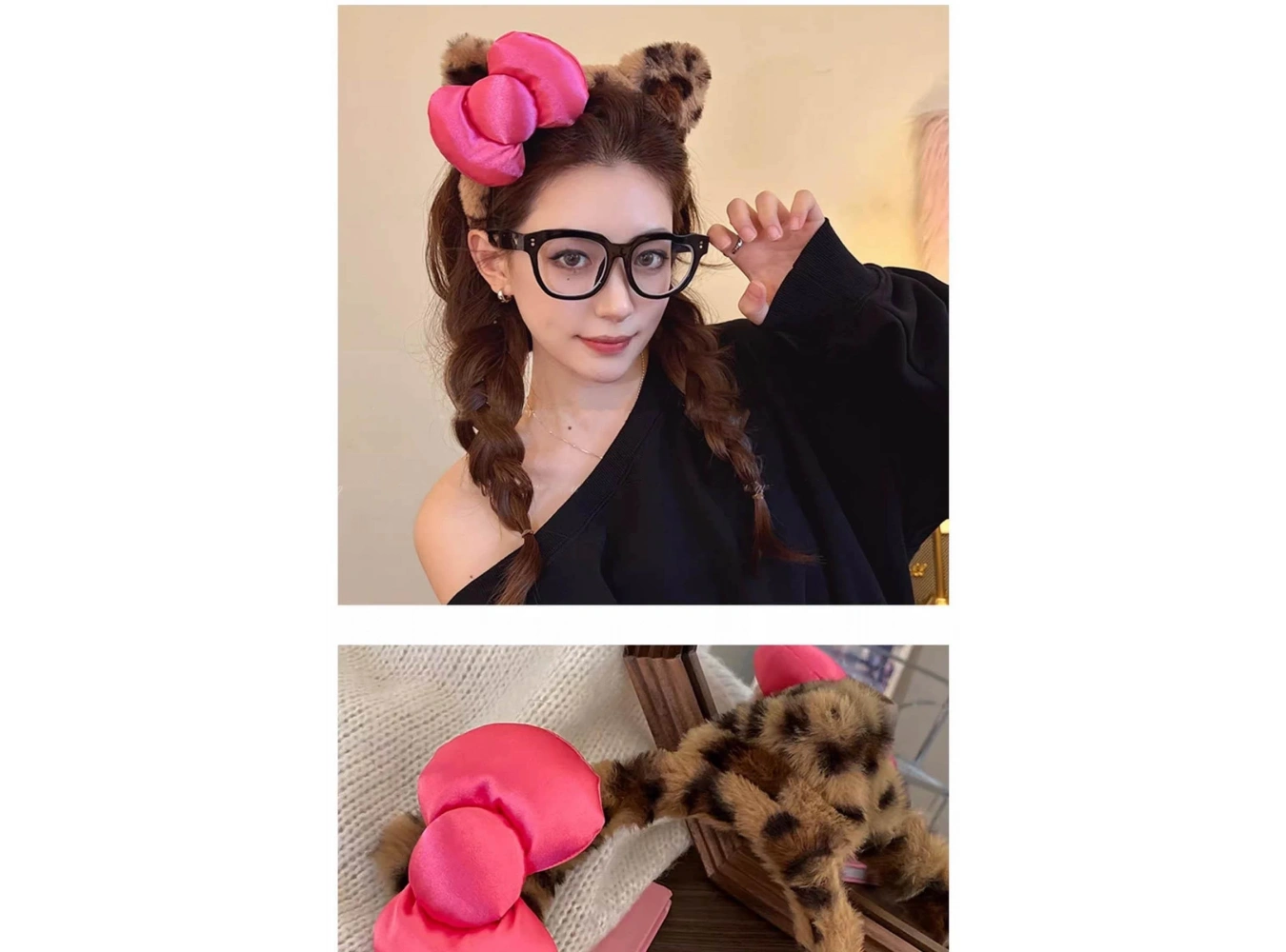 Leopar Desenli Kurdele Figürlü Peluş Taç