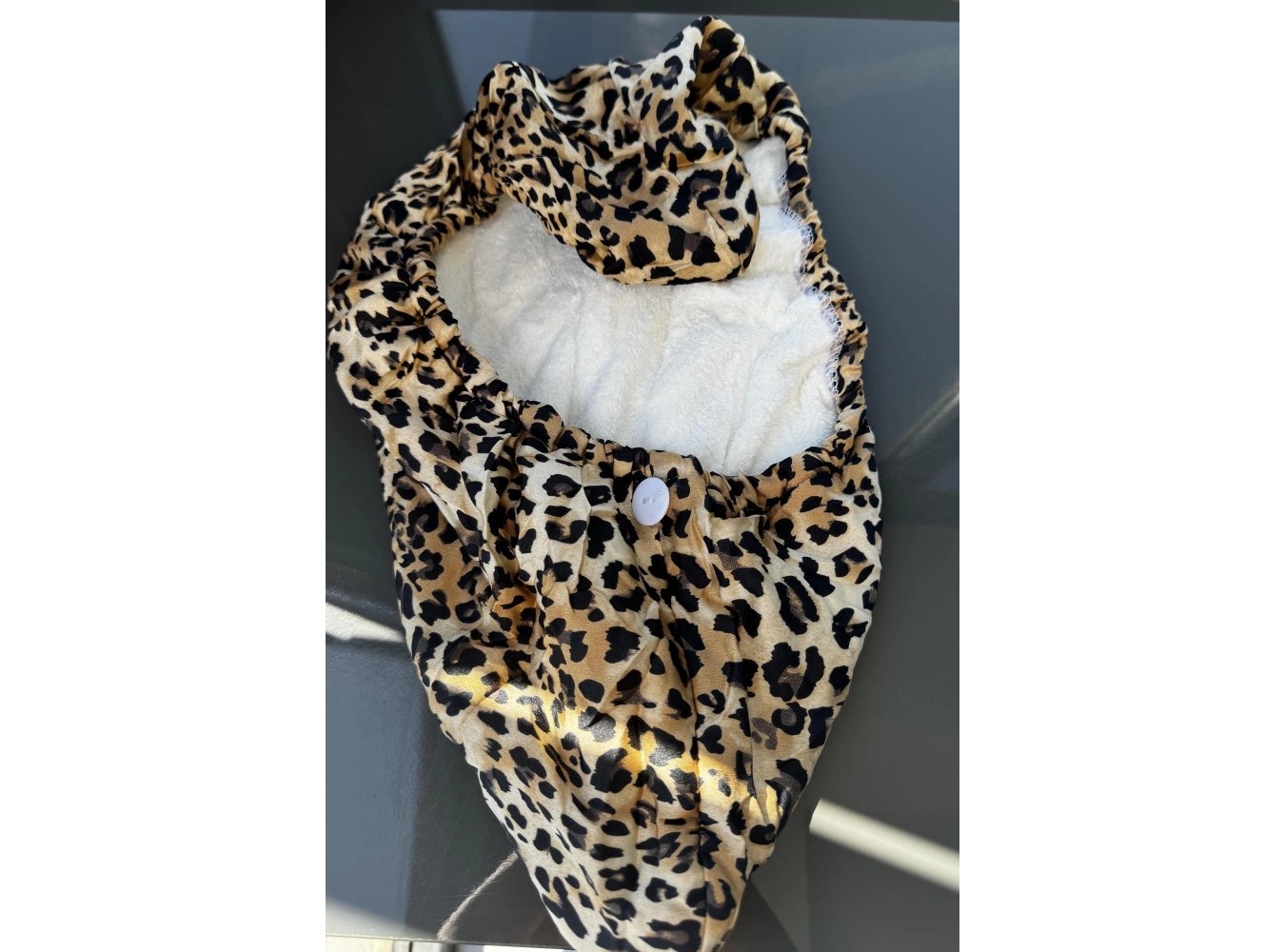 Leopar Desenli Saç Havlusu/Bonesi Lastikli