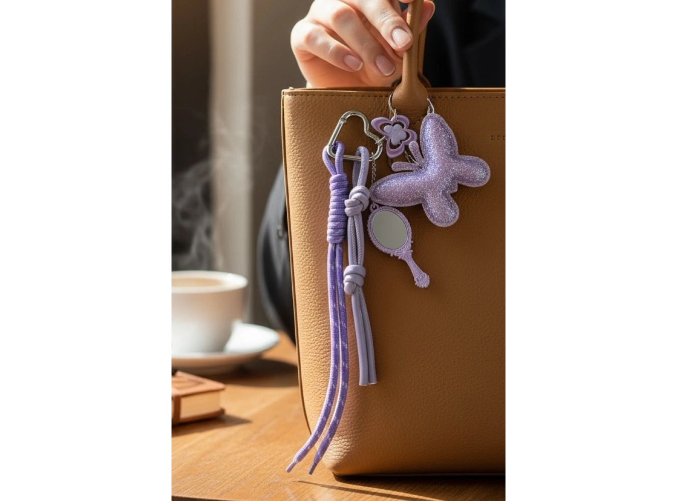 Lila Renk Karışık Figürlü Ayna Detaylı Çanta Charm/ Anahtarlık