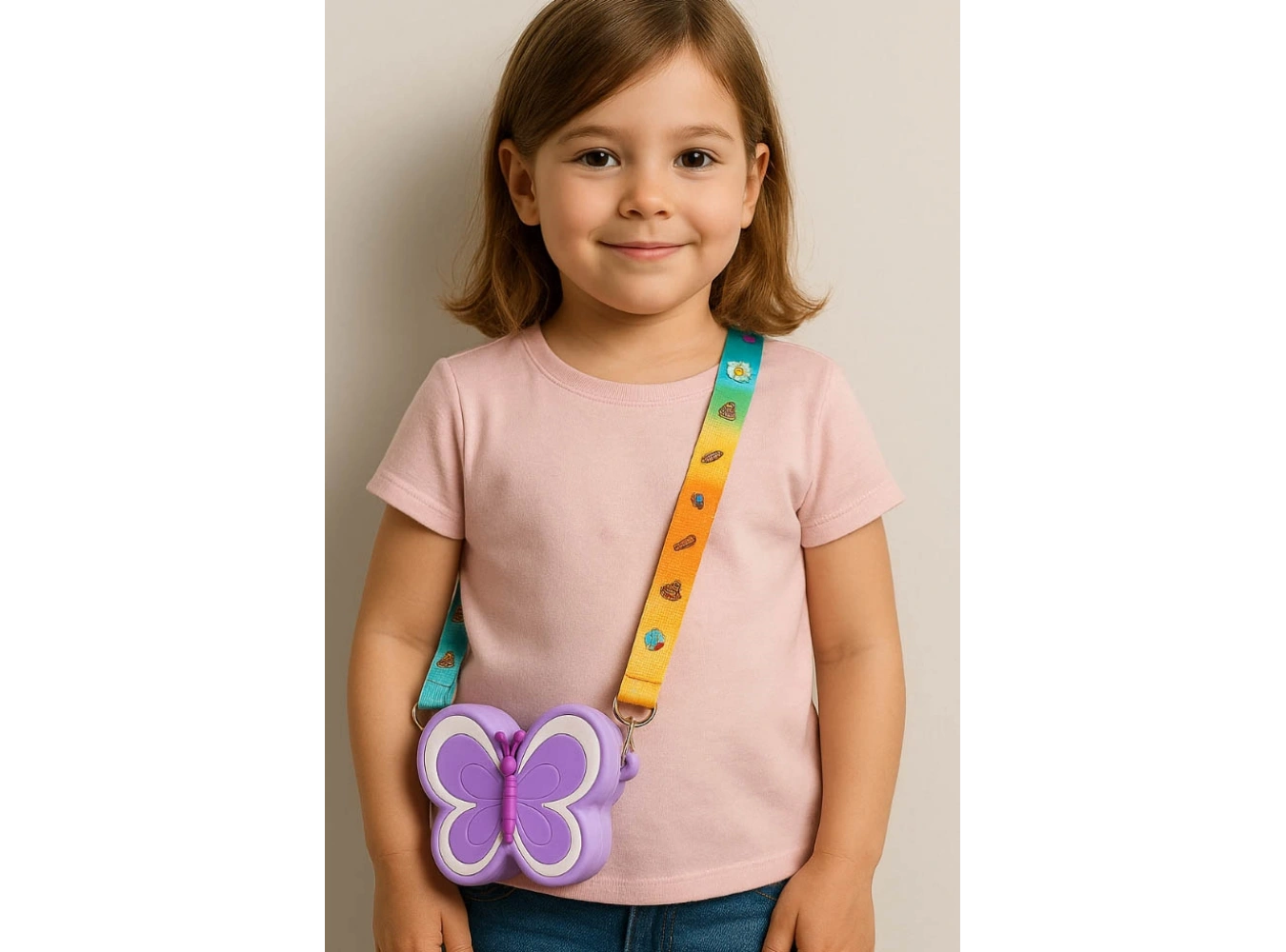 Lila Renk Kelebek Figürlü Pop-it Çocuk Çanta