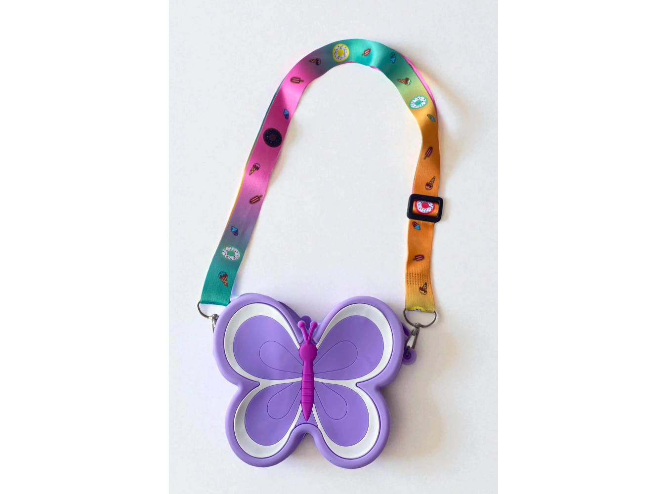 Lila Renk Kelebek Figürlü Pop-it Çocuk Çanta