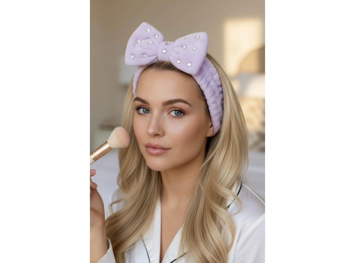 Lila Renk Kurdele Figürlü Taş Detaylı Peluş Saç Bandı