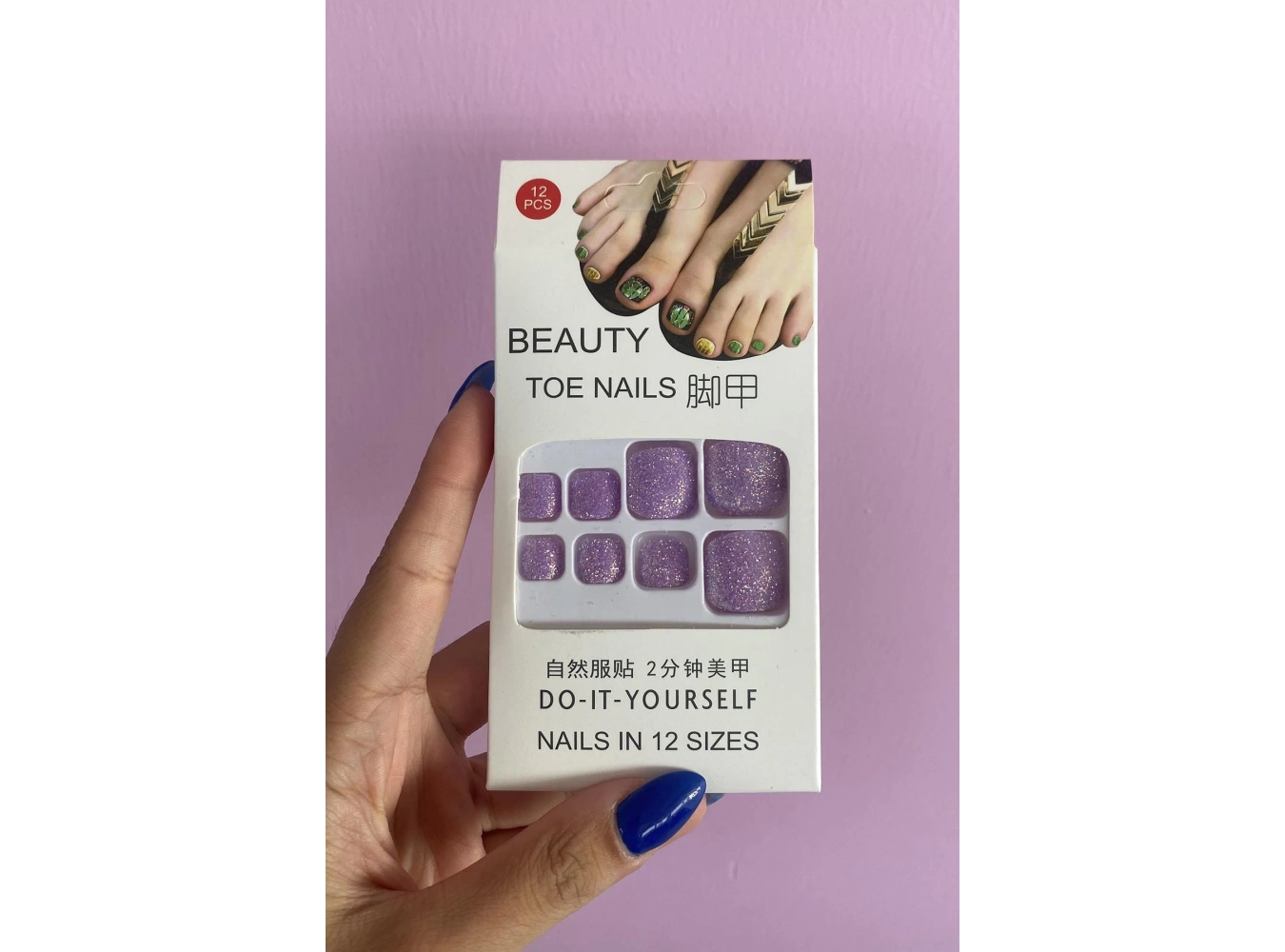 Lila Renk Sim Detaylı 12li Ayak Takma Tırnak Seti