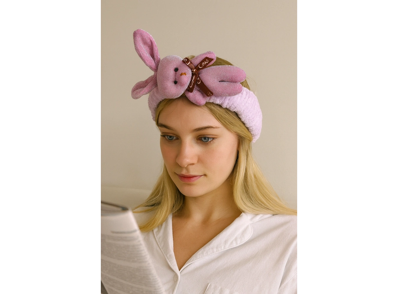 Lila Renk Tavşan Figürlü Peluş Saç Bandı