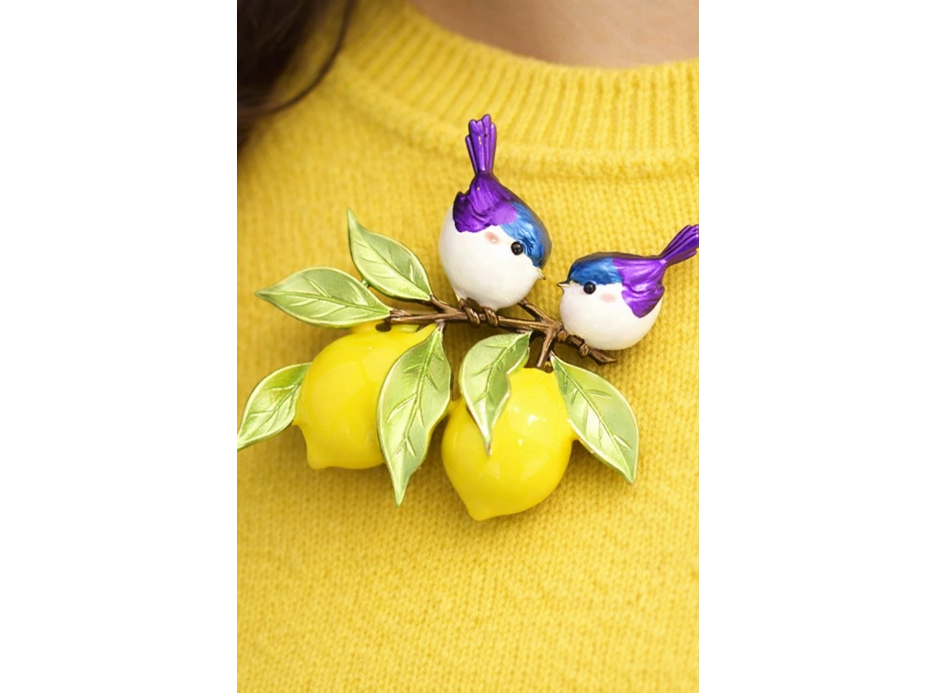 Limon Ve Kuş Figürlü Broş