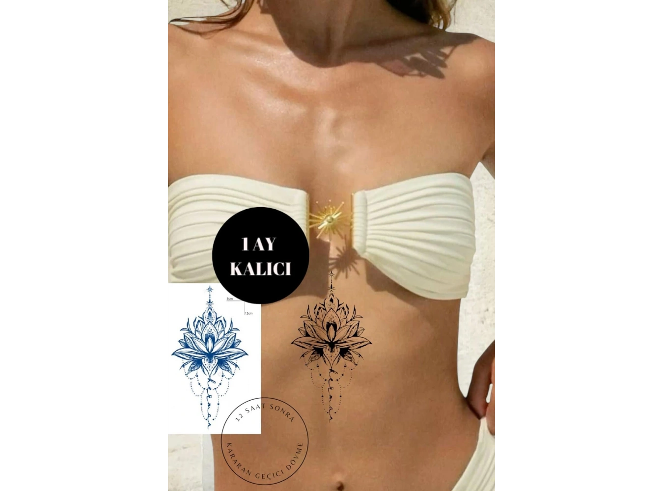Lotus Figürlü 12 Saat Sonra Kararan Geçici Dövme Tattoo