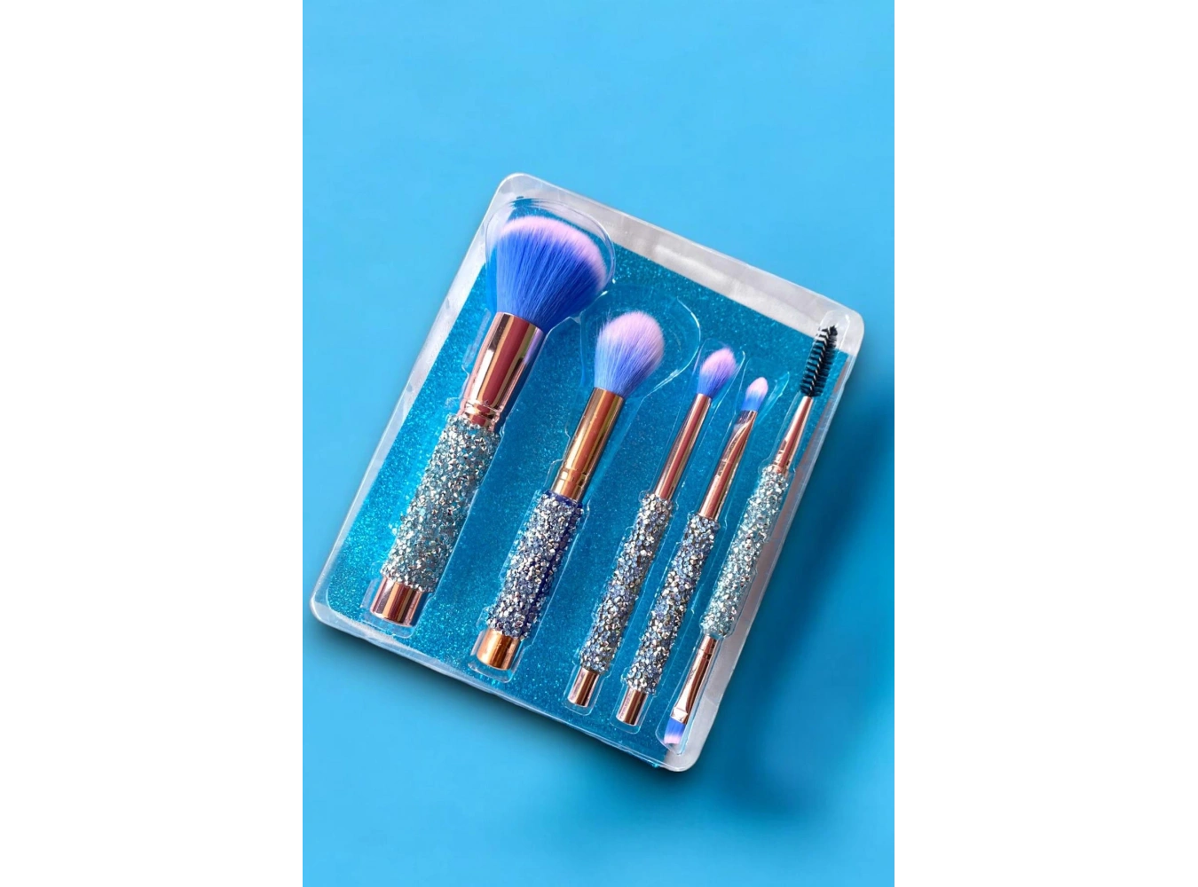 Mavi Renk 5li Sim Detaylı Makyaj Fırçası Seti