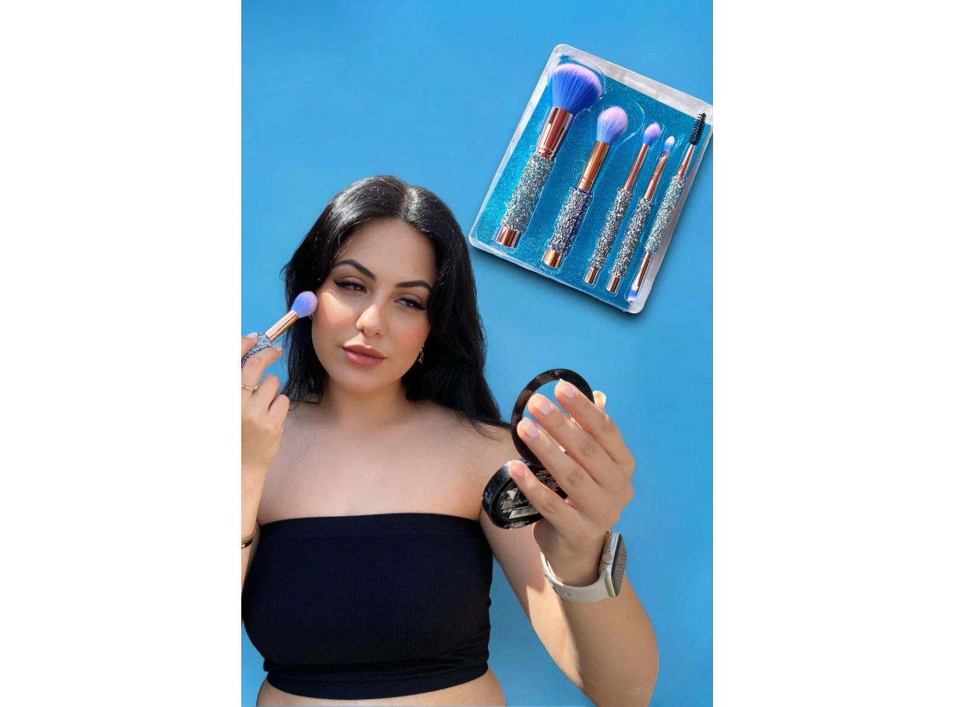 Mavi Renk 5li Sim Detaylı Makyaj Fırçası Seti