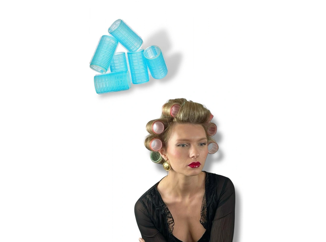 Mavi Renk 6 Adet Bigudi Cırtlı/ Yapışkanlı Saç Bigudisi /Orta Boy