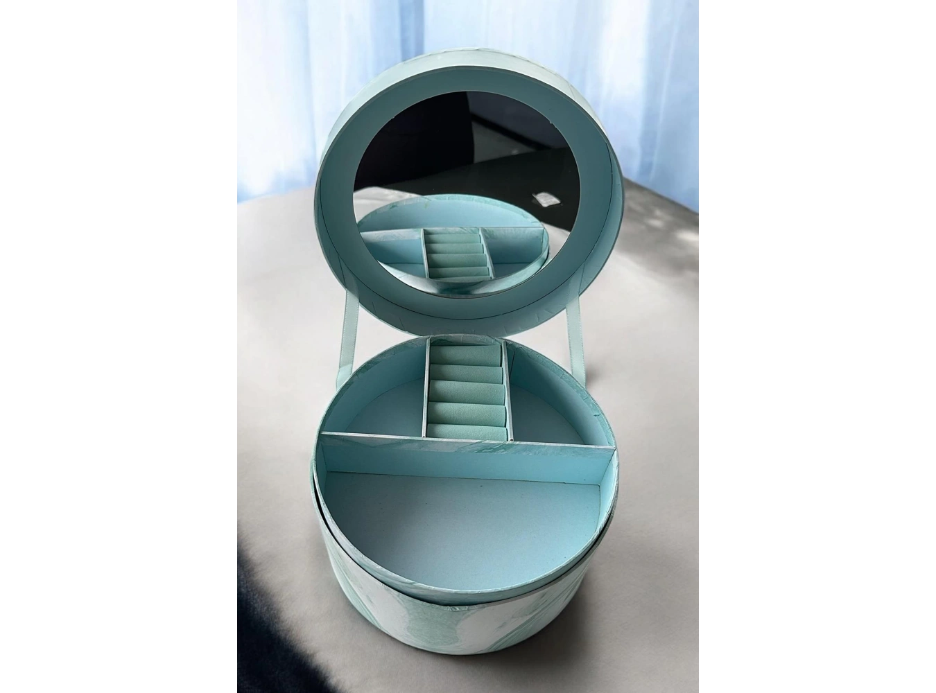 Mavi Renk Ayna Detaylı 2 Bölmeli Takı Organizeri