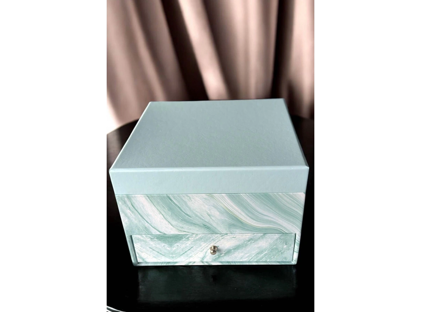 Mavi Renk Ayna Detaylı Bölmeli Çekmeceli Takı Organizeri