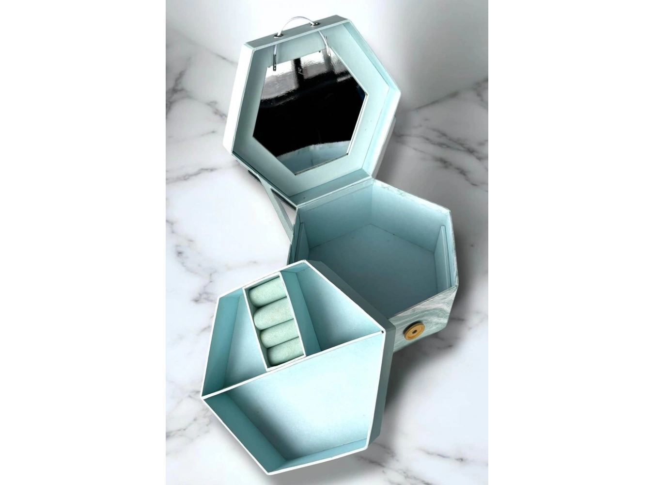 Mavi Renk Ayna Detaylı Takı Organizeri