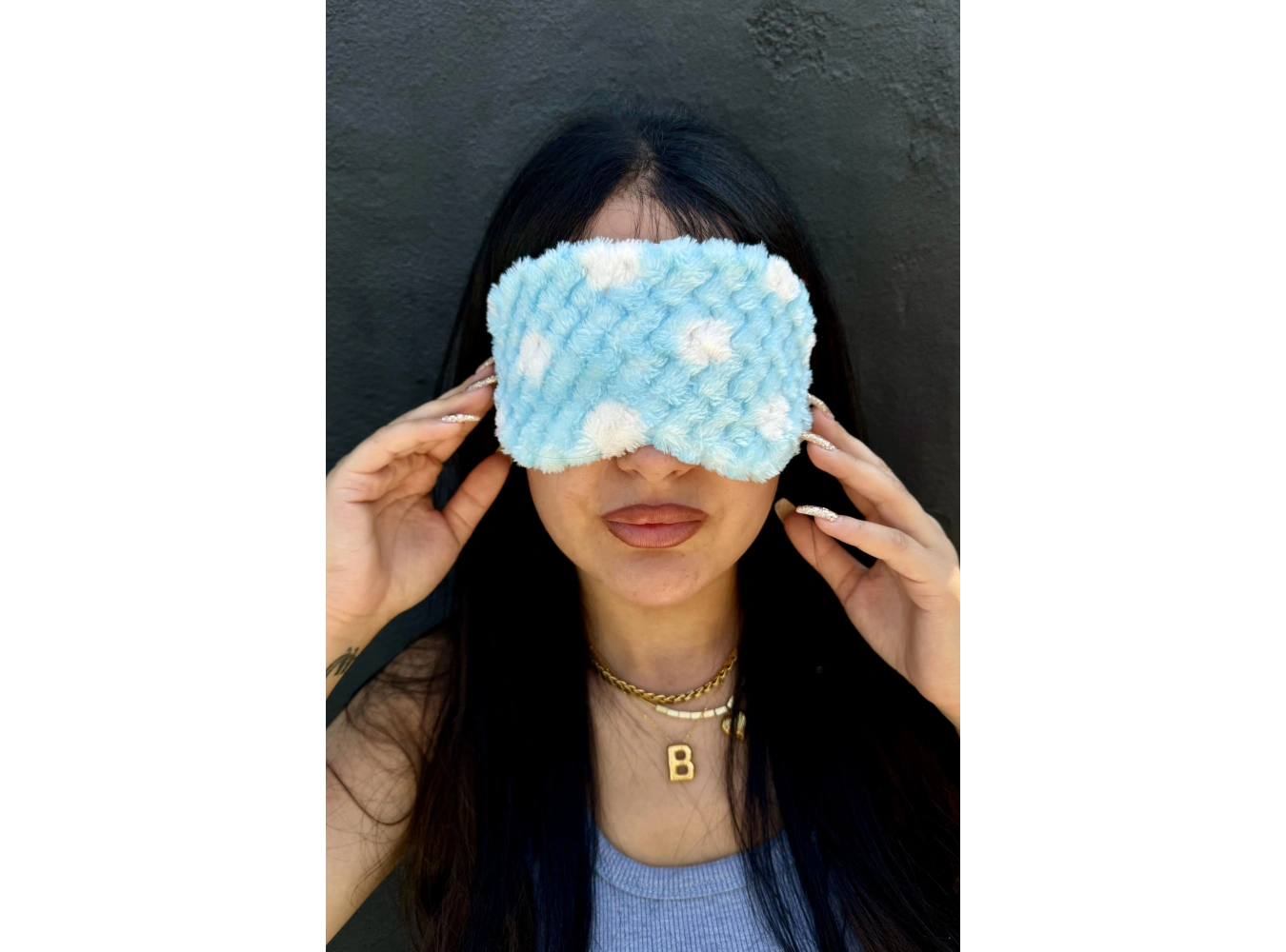 Mavi Renk Benekli Peluş Uyku Bandı