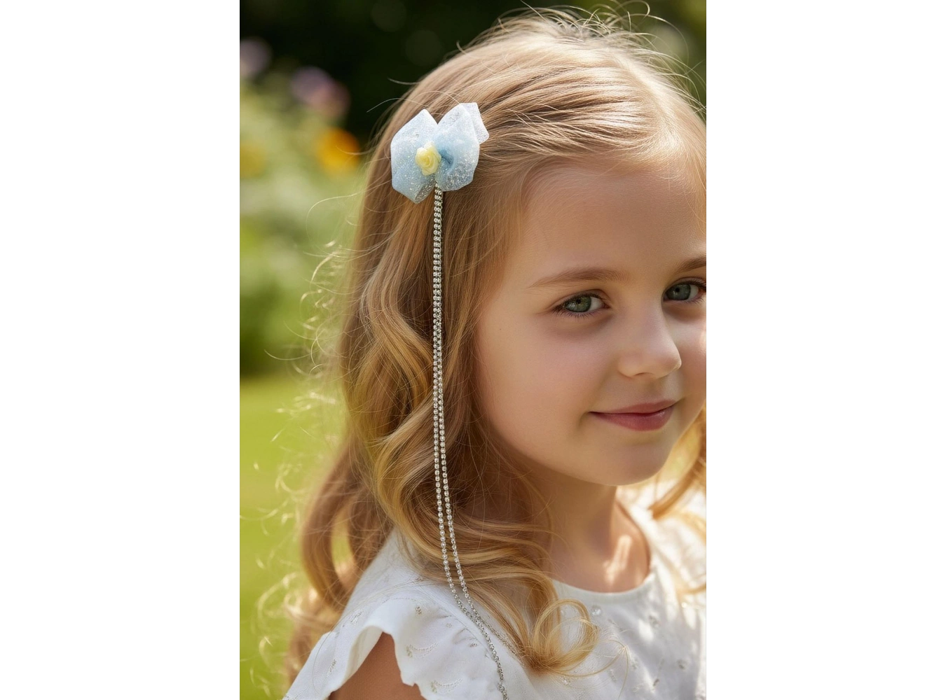 Mavi Renk Çiçek Figürlü Taş Detaylı Çocuk Yan Toka