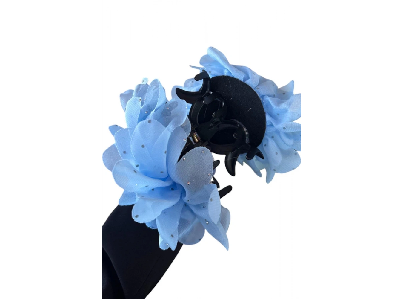 Mavi Renk Çiçek Figürlü Taş Detaylı Mandal Toka