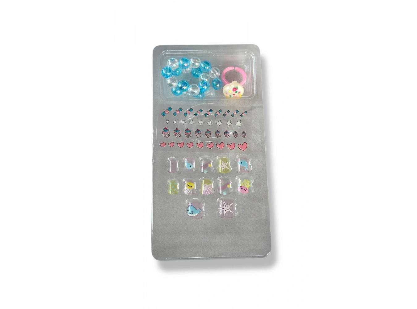 Mavi Renk Çocuk Tırnak /Bileklik /Yüzük /Sticker /Takma Tırnak Set