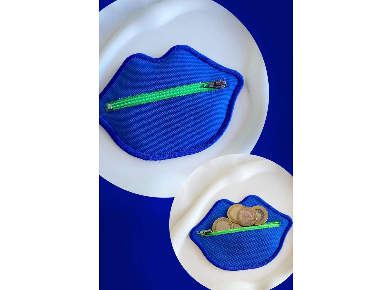 Mavi Renk Dudak Detaylı Kadın Cüzdan