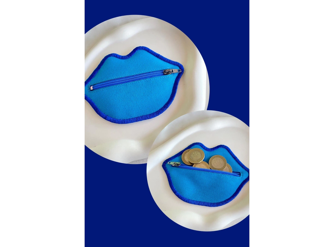 Mavi Renk Dudak Detaylı Kadın Cüzdan