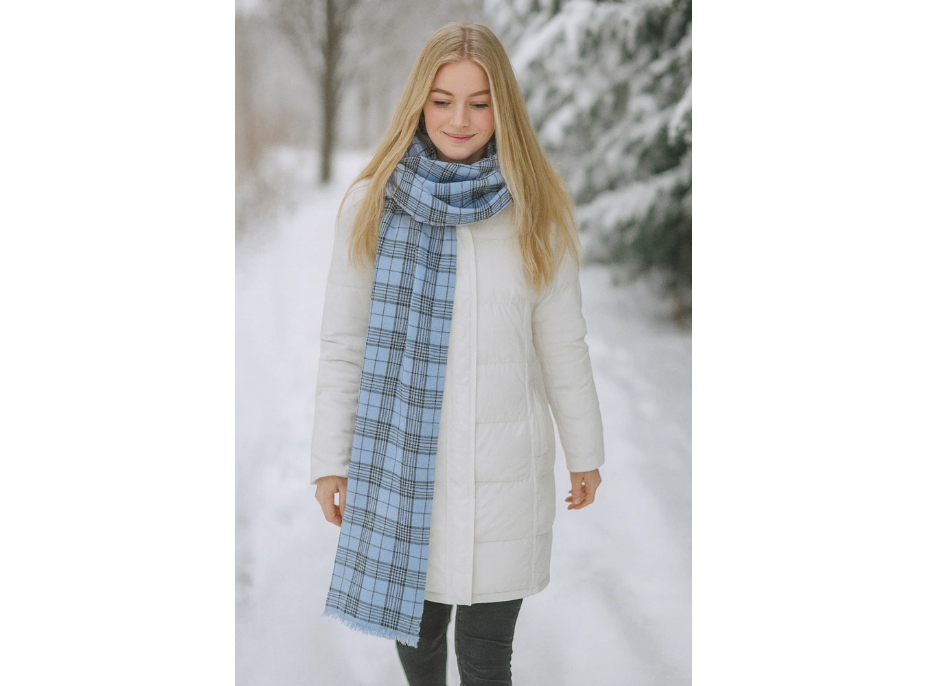 Mavi Renk Ekose Desenli Şal/Atkı