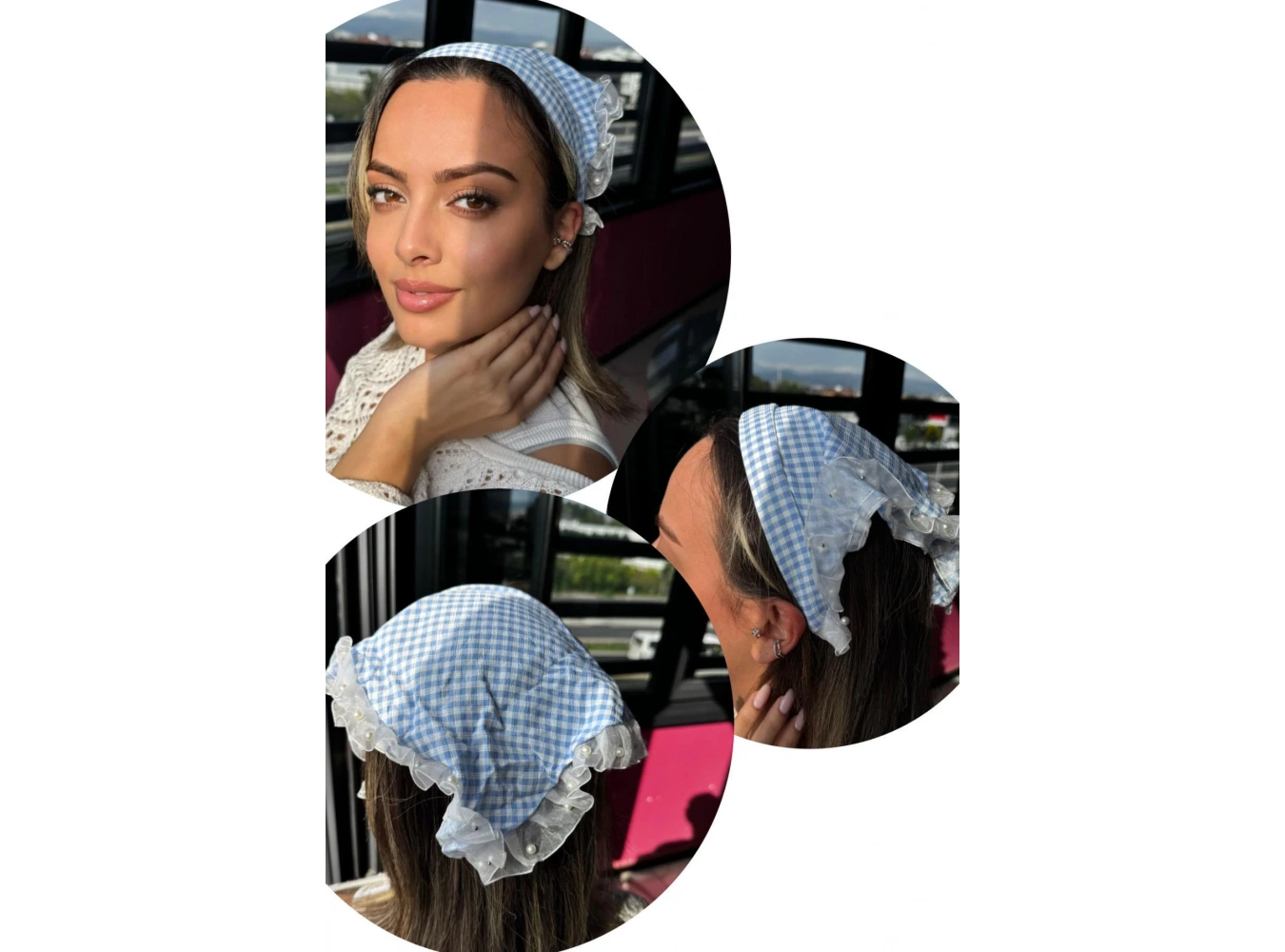 Mavi Renk Fular Detaylı Potikare Desenli Taç