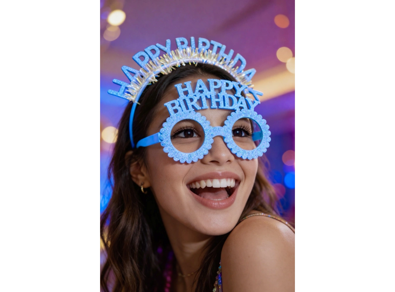 Mavi Renk Happy Birthday Yazılı Gözlük Ve Taç