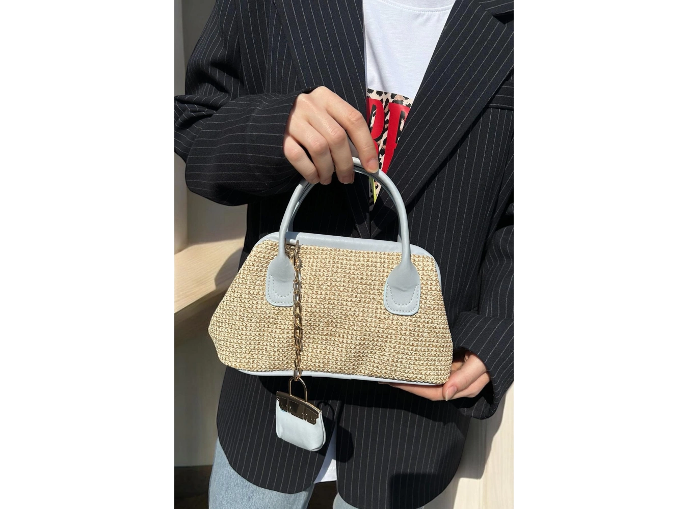 Mavi Renk Hasır Kadın Çanta